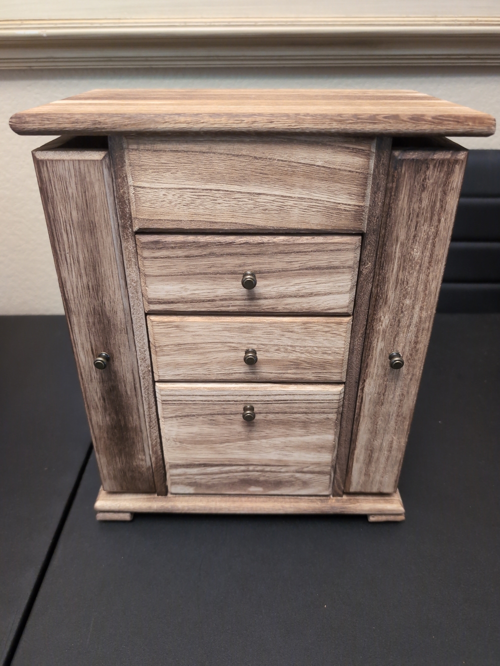 Wood Grain Jewelry Organizer Cabinet - Rustic Brown